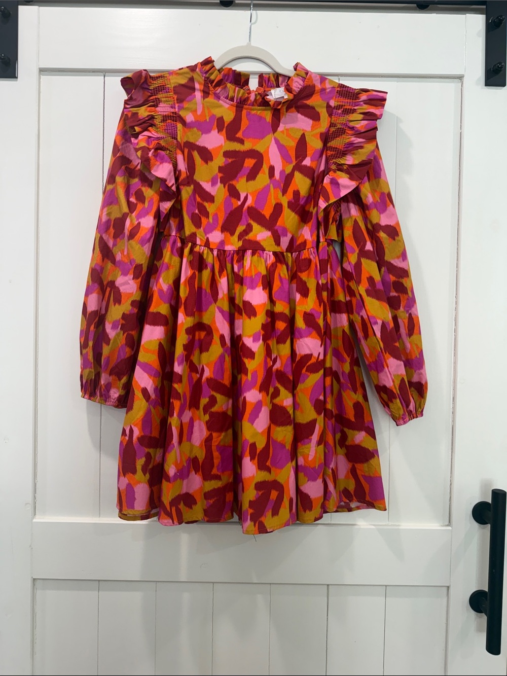 Peace Love World Pink and Orange Patterned Ruffle Dress